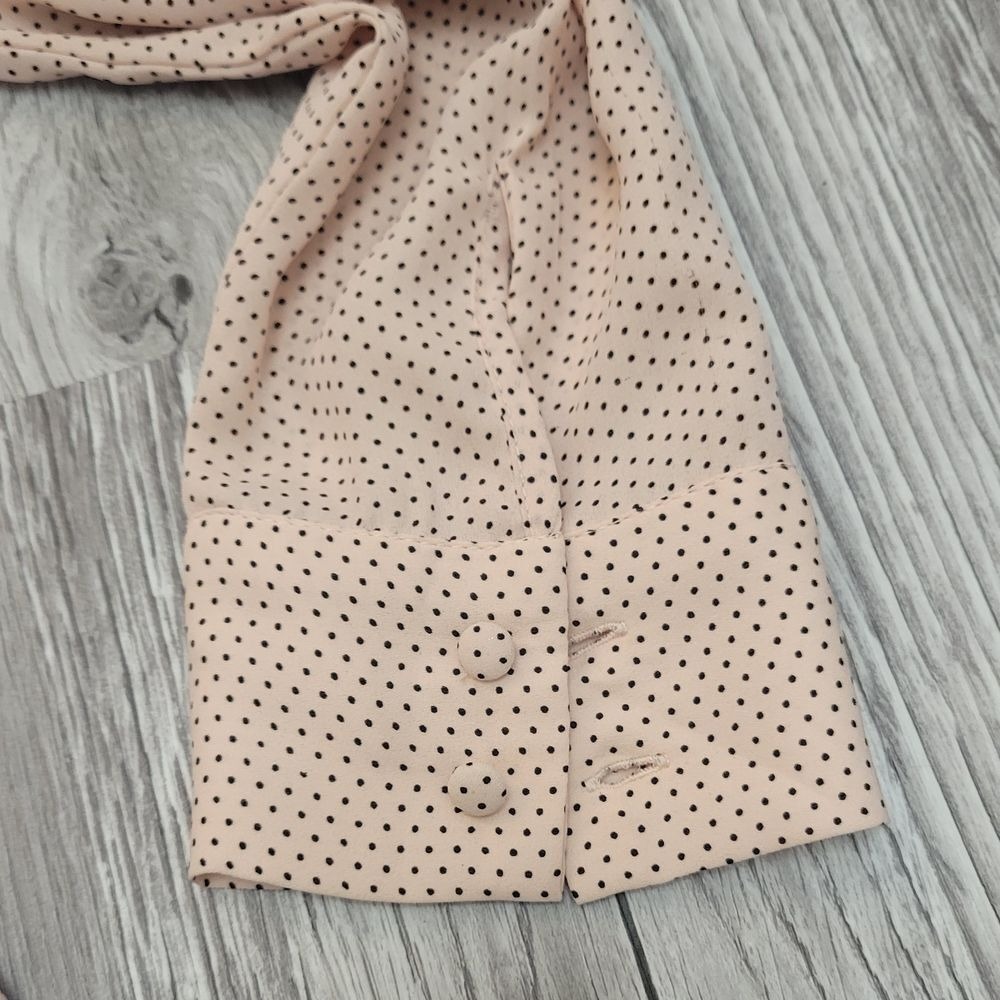 Adrianna Papell Blouse Top Large Pink Polka Dot Ruched Shoulder Eclectic Boho - Picture 6 of 11